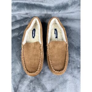 Lands End‎ Suede Moccasin Slippers Plush Lined Comfort House Shoes